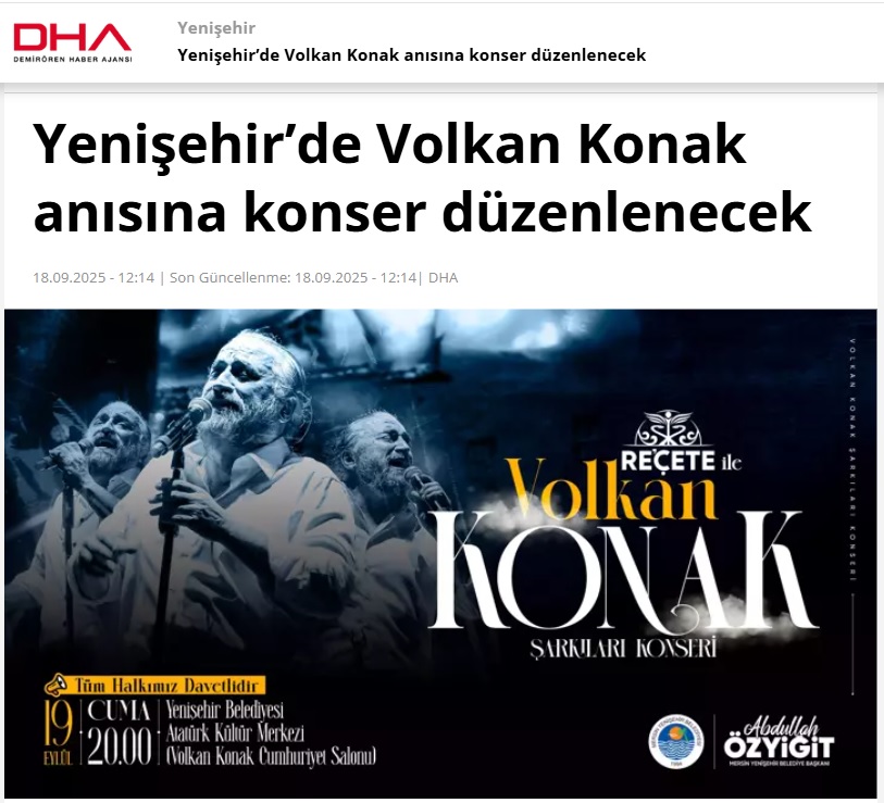 Yenişehir’de Volkan Konak anısına konser düzenlenecek