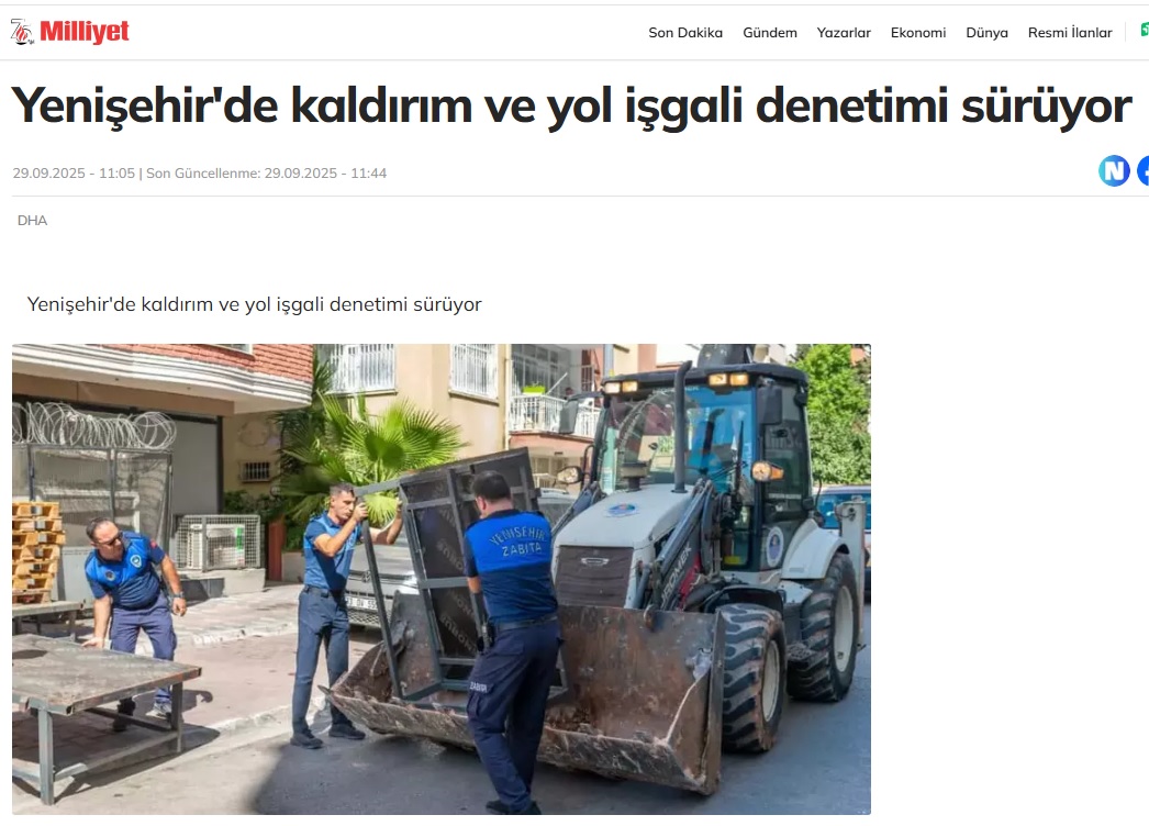 Yenişehir Belediyesi kaldırım ve yol işgali denetimlerini sürdürüyor