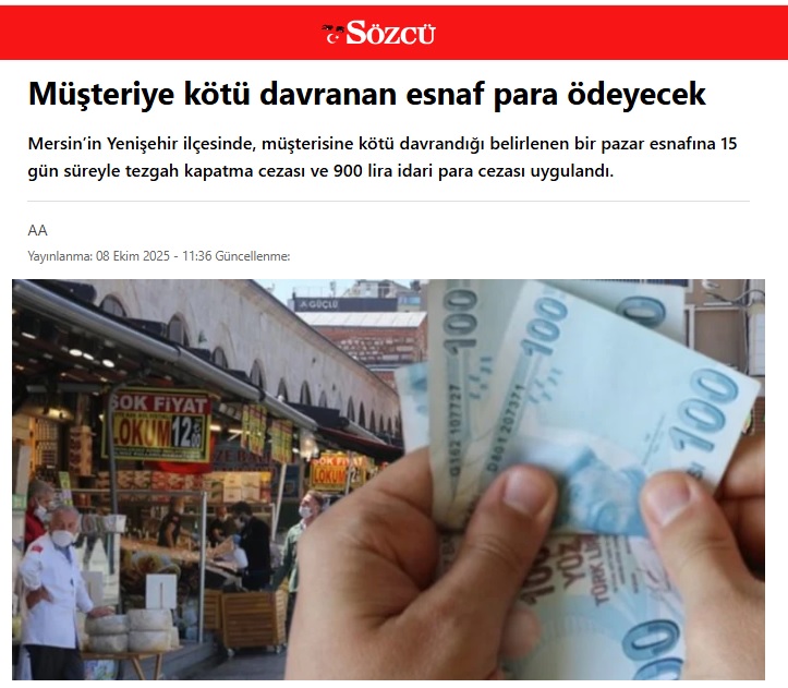 Müşteriye kötü muamelede bulunan pazarcıya 'tezgah kapatma' cezası