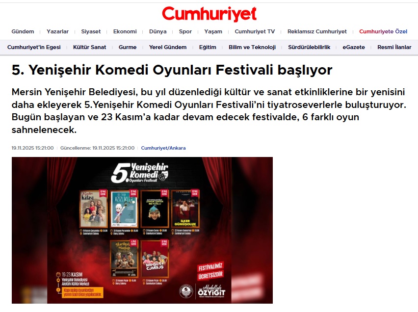 5. Yenişehir Komedi Oyunları Festivali binlerce sanatseveri ağırladı