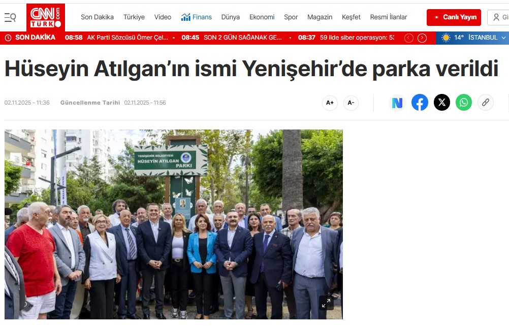 Hüseyin Atılgan’ın ismi Yenişehir’de parka verildi