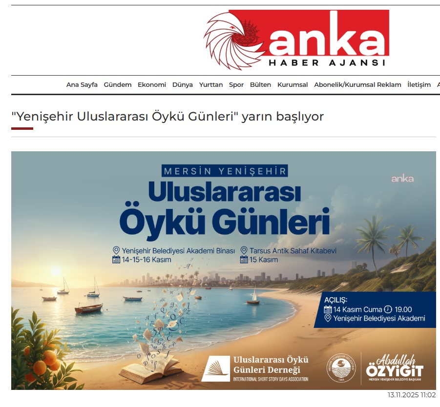 Yenişehir Uluslararası Öykü Günleri yarın başlıyor