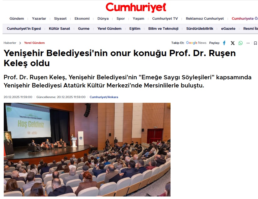 Yenişehir Belediyesinin Onur Konuğu, Prof. Dr. Ruşen Keleş oldu