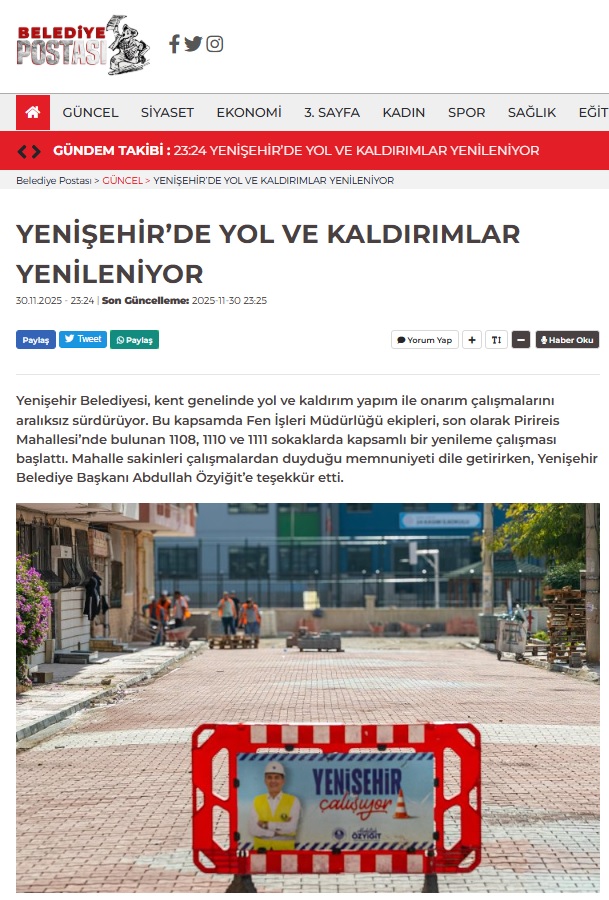 Yenişehir’de yol ve kaldırımlar yenileniyor