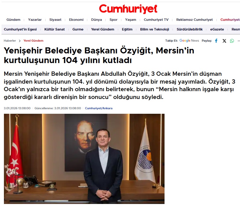 Başkan Özyiğit, Mersin’in kurtuluşunun 104. yılını kutladı