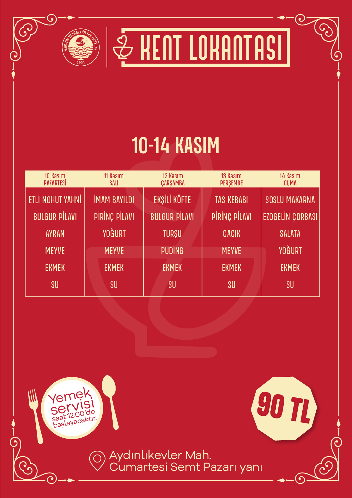 Kent Lokantası Menü