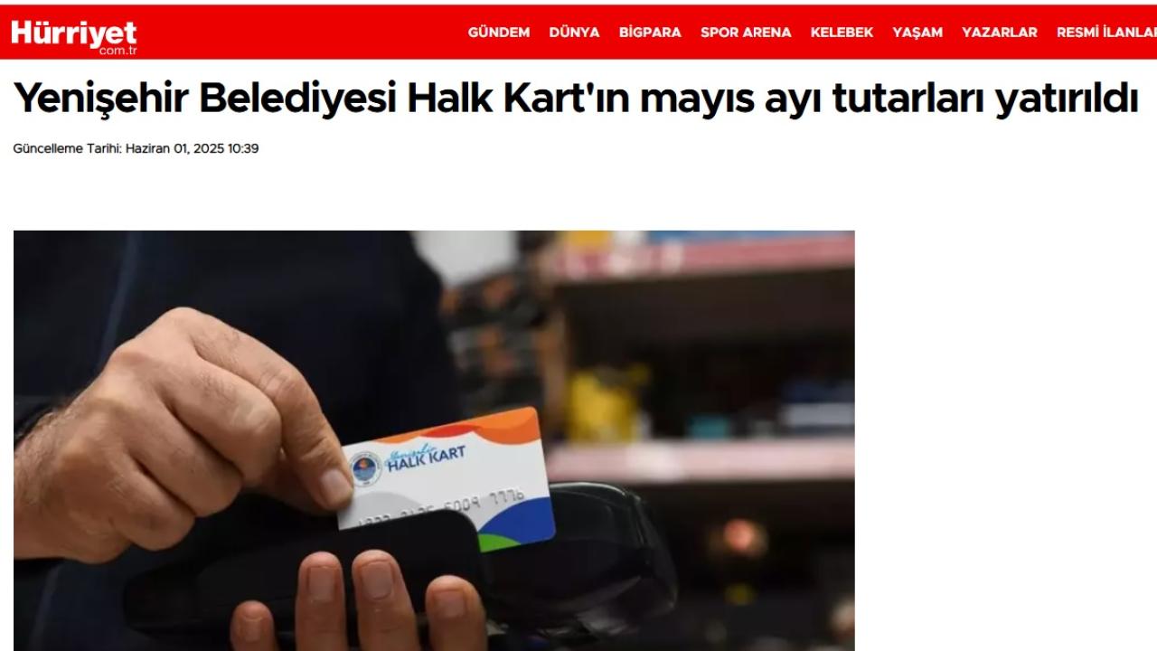 Yenişehir Belediyesi halk kartın Mayıs ayı tutarlarını yatırdı