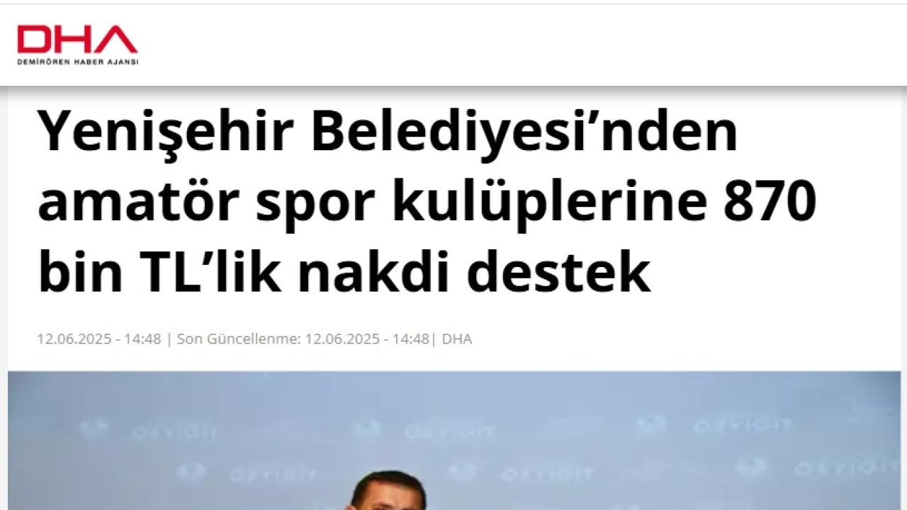 Yenişehir Belediyesinden amatör spor kulüplerine 870 bin TL’lik nakdi destek