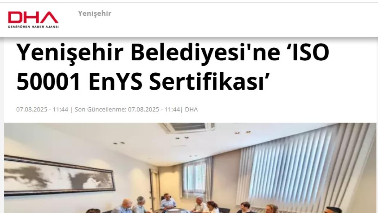 Yenişehir Belediyesinden bir ilk daha “ISO 50001 EnYS Sertifikası”