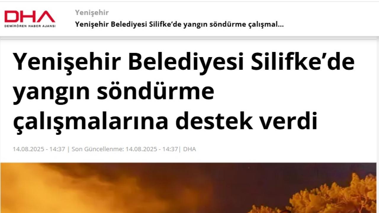 Yenişehir Belediyesi Silifke’de yangın söndürme çalışmalarına destek verdi