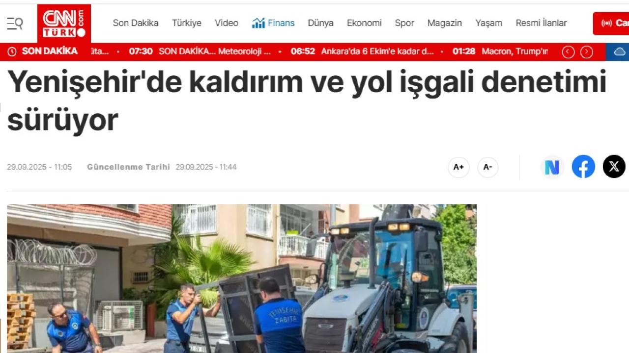 Yenişehir Belediyesi kaldırım ve yol işgali denetimlerini sürdürüyor