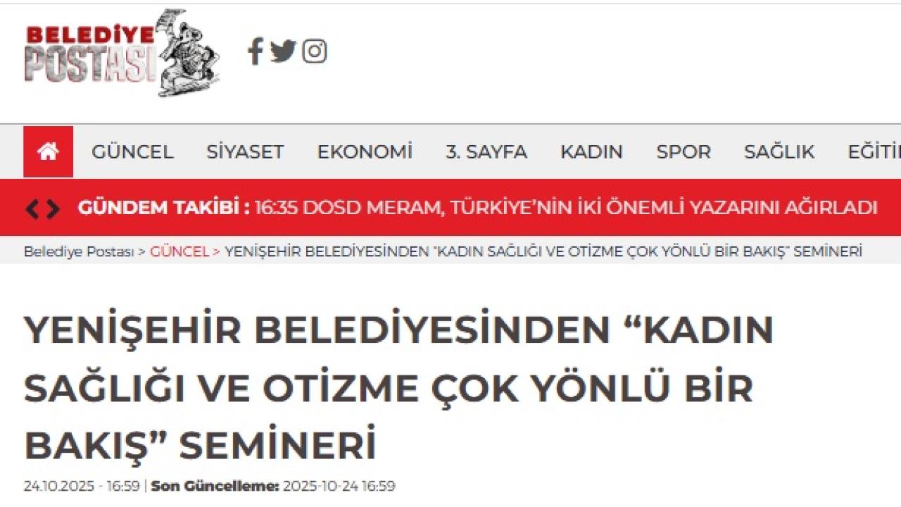 Yenişehir Belediyesinden “Kadın Sağlığı ve Otizme Çok Yönlü Bir Bakış” semineri