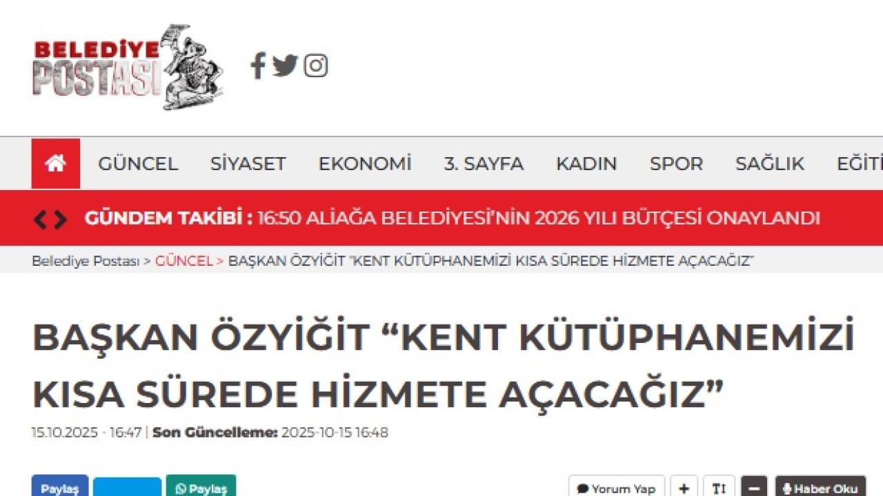 Başkan Özyiğit “Kent kütüphanemizi kısa sürede hizmete açacağız”