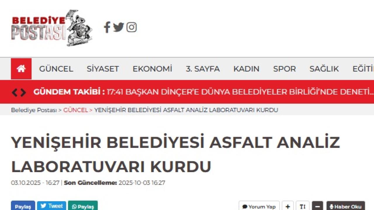 Yenişehir Belediyesi Asfalt Analiz Laboratuvarı kurdu