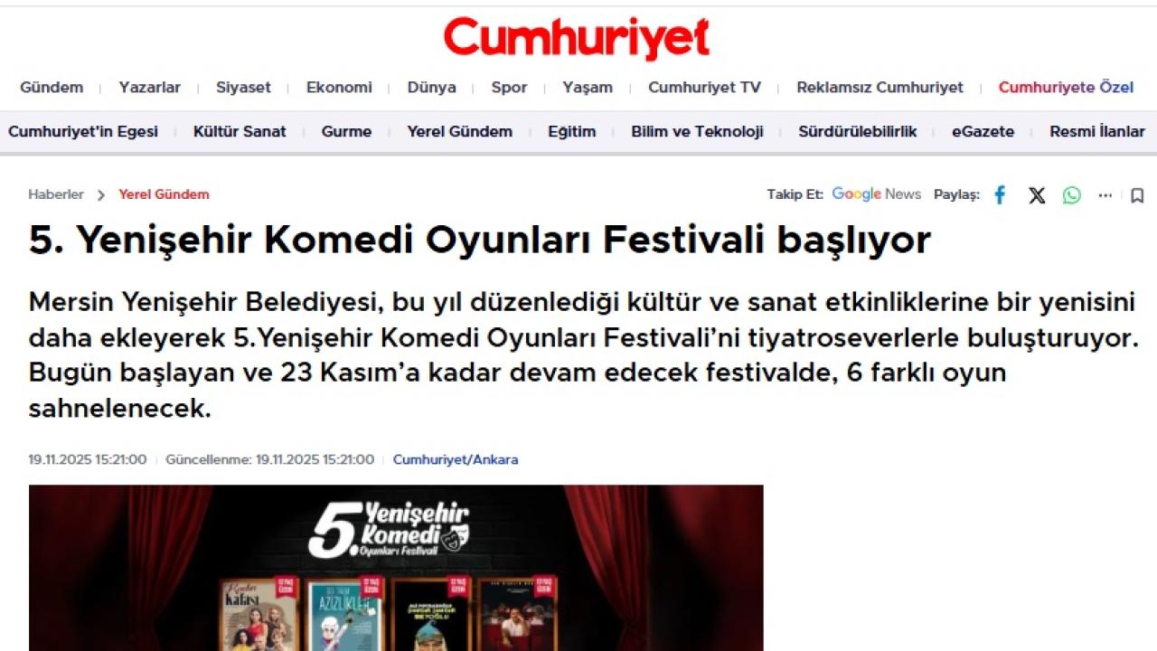 5. Yenişehir Komedi Oyunları Festivali Başlıyor