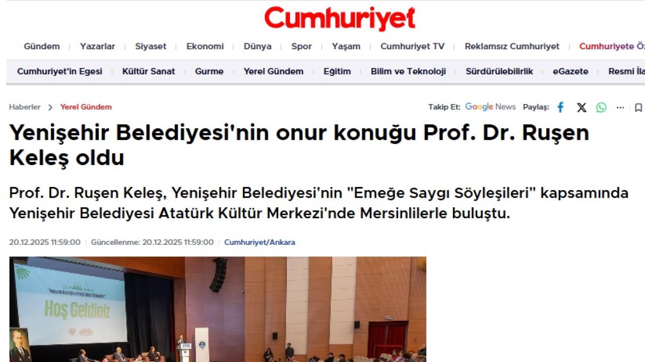 Yenişehir Belediyesinin Onur Konuğu, Prof. Dr. Ruşen Keleş oldu