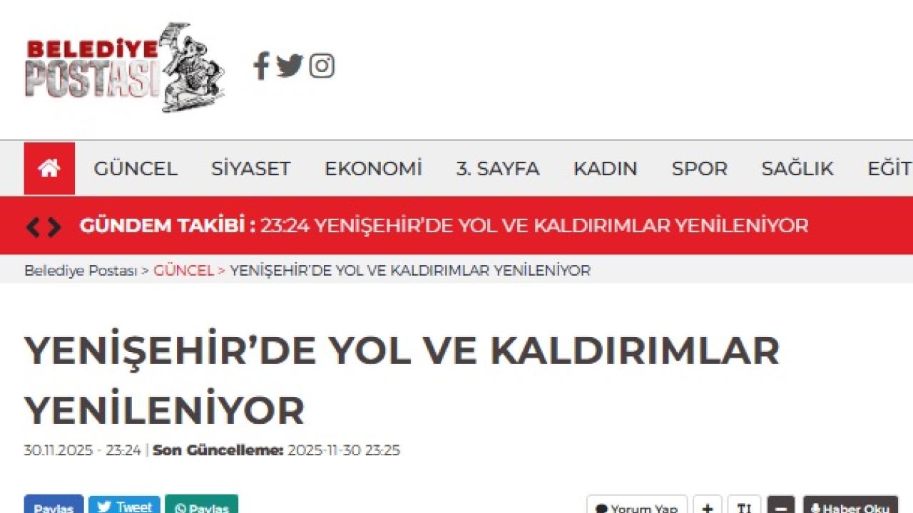 Yenişehir’de yol ve kaldırımlar yenileniyor