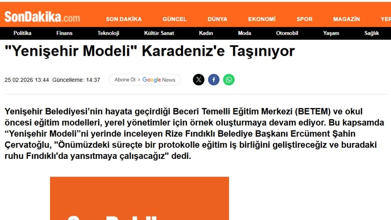 Yenişehir Modeli Karadeniz'e taşınıyor