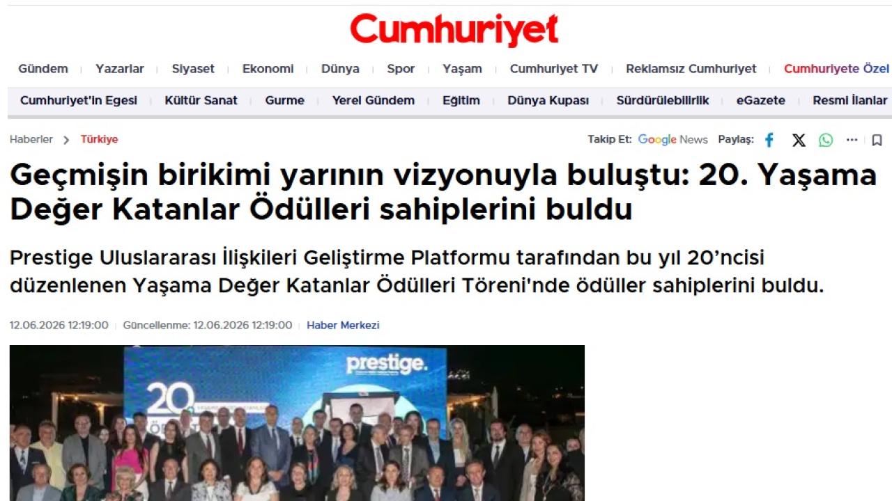 20. Yaşama Değer Katanlar Ödülleri sahiplerini buldu