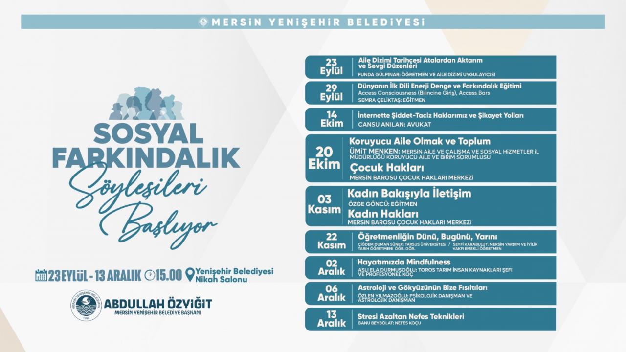 Yenişehir Belediyesi “Sosyal Farkındalık Söyleşileri” başlıyor 