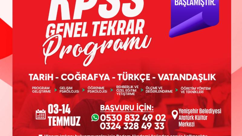 Yenişehir Belediyesinden ücretsiz KPSS genel tekrar programı